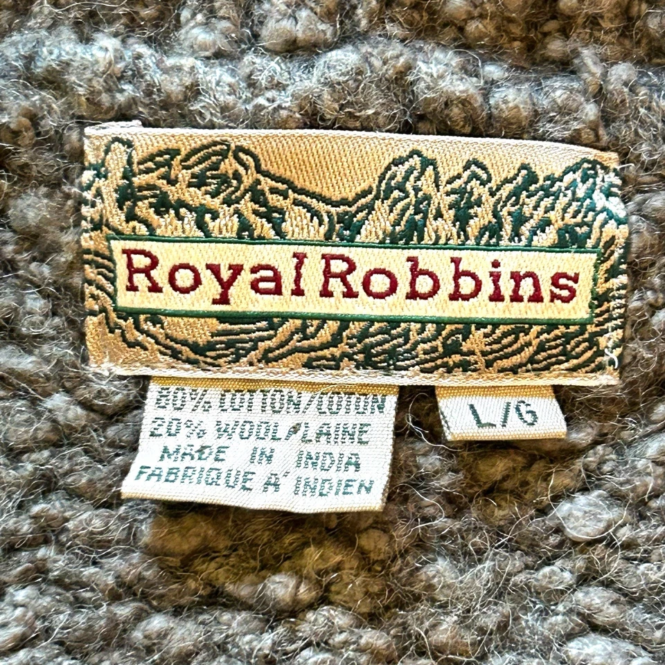 ROYAL ROBBINS Cárdigan Suéter Mujer Grande Grueso Tejido Marrón Algodón Mezcla Lana Foto 2 de 4