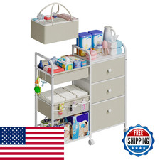 Cidaziya 2In1 Baby Diaper Caddy Organizers And Storage 3 Tier Rolling Cart