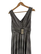NEW NYE BIBA Grey Metallic Shimmer Maxi Dress Size 12