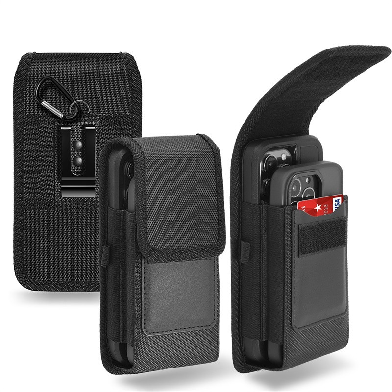 For Apple iPhone XR Black Nylon Wallet Belt Clip Holster Pouch Case Pocket  Cover
