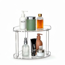 2 Tier Clear Acrylic Bathroom Corner Organizer, Countertop Vanity Tray for Ma...