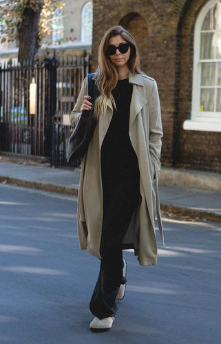 MASSIMO DUTTI Taupe Beige Viscose Flowy Drapey Belted Midi Trench Coat XS $249