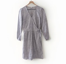 Old Navy Wrap Dress Blue White Cotton Striped Women’s Medium Tall