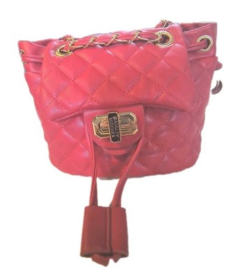 Badgley Mischka Backpack Women's Mini Red Faux Leather Quilted Bag Purse Glam 