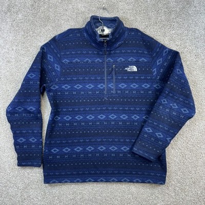 The North Face Fleece Pullover Mens Large Blue Fair Isle Aztec 1/4 Zip Jacket
