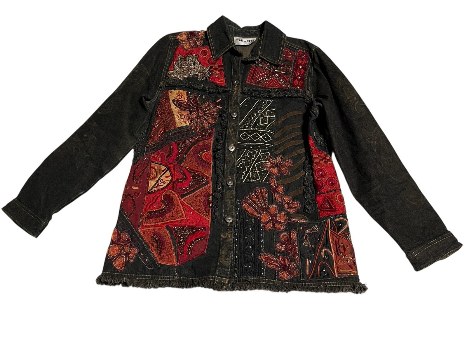 Chico’s Patchwork Beaded Embroidered Maxi-Artsy D… - image 1