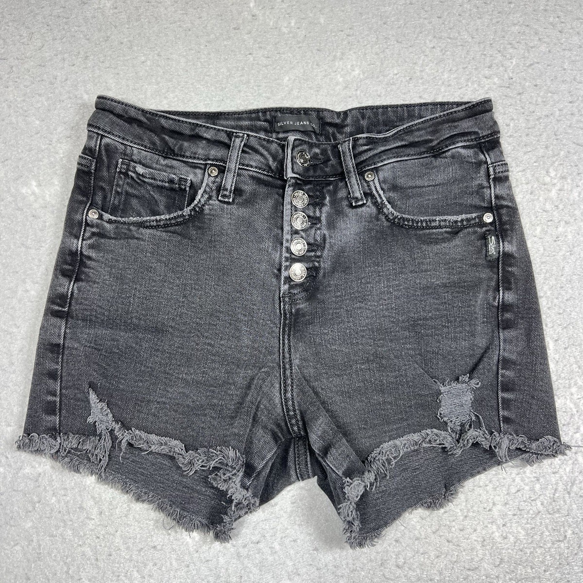 Silver Jeans Co Jean Shorts Beau Girlfriend Fit Mid Rise Black 3.5” Women’s 28