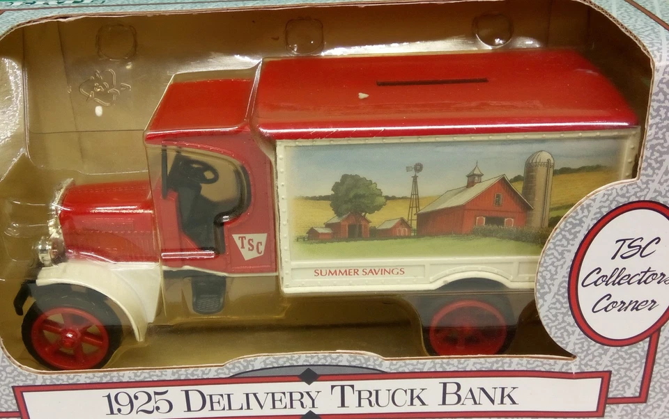 ERTL 1931 Farm & Fleet Stake Truck & 1925 Delivery Truck Bank Lot Die-cast 1:34 - Image 3 of 4