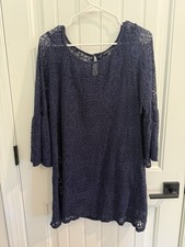American Eagle Women’s Navy Lace Bell Sleeve Dress W/Liner Large Excellent Cond