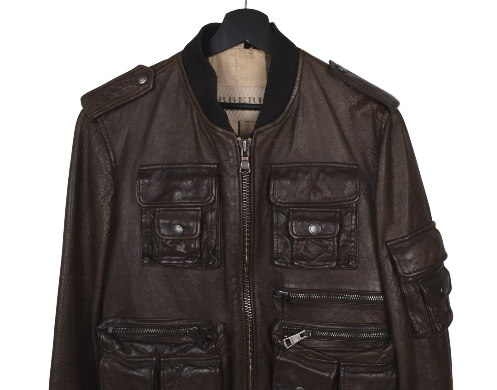 Vintage Burberry Brit Men's Leather Jacket, Multi Pocket, Medium image 2