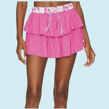 Love Shack Fancy x Hurley Pink lace mini skirt coverup floral waist MEDIUM