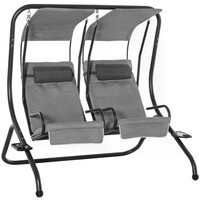 Double Seat Swing Chair Modern Garden Swing w/ 2 Separate Relax Chairs, Handrail
