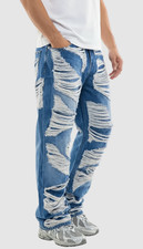 Men  s Heavy Distressed Baggy Jeans   Urban Streetwear Shredded Wide Leg Denim