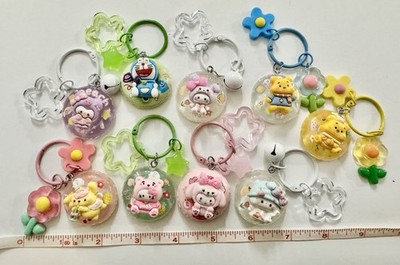 Sanrio Pooh Doraemon Hello Kitty Hoop Keychains *NEW* Japanese (9 Pieces) Lot