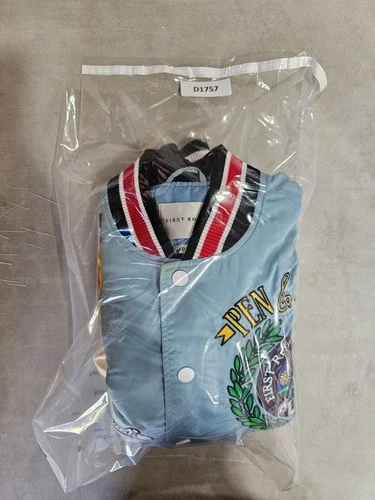 First Row Jacket Pen & Brush Varsity Jacket Mens Medium Sky Blue Quilted Lined image 16
