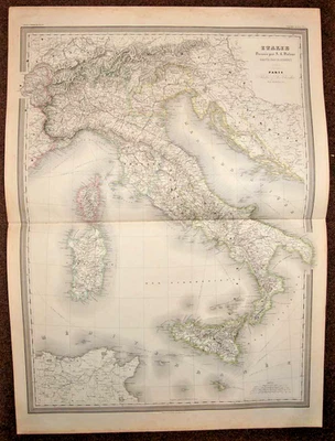 Carte géographique ancienne de l'Italie generale, par DUFOUR de 1857 - Photo 1/4