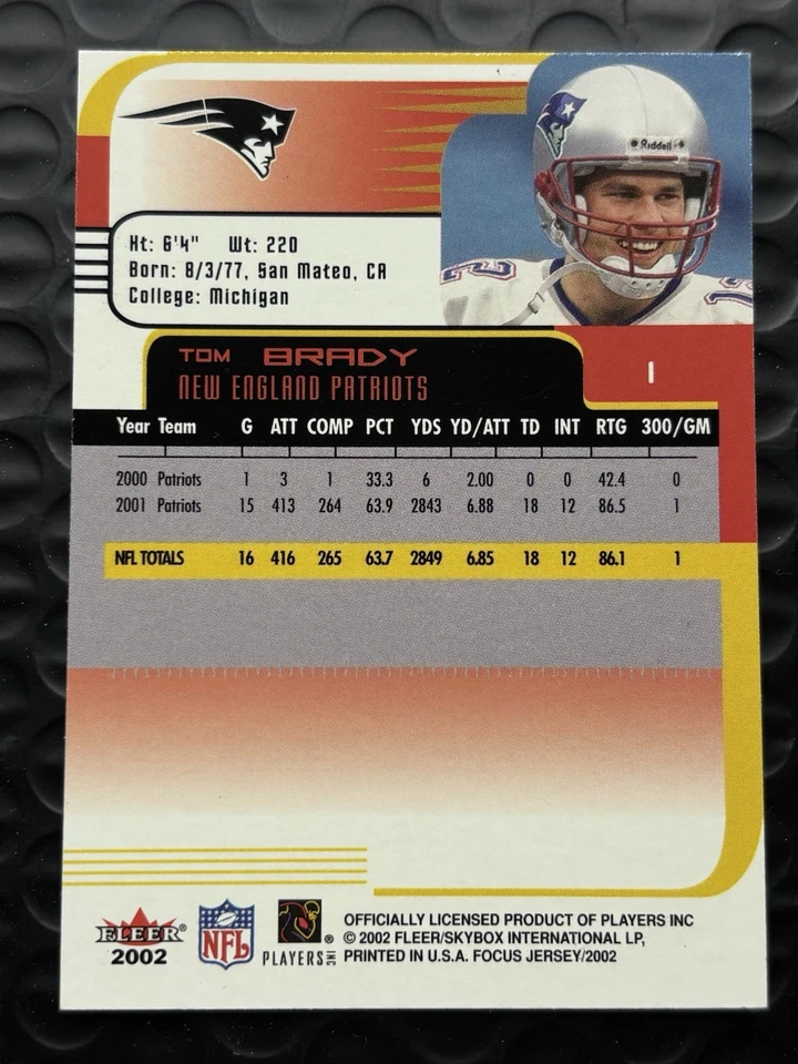 2002 Fleer Focus Tom Brady Jersey Edition #1 New England Patriots HOF Legend - Image 2 of 2