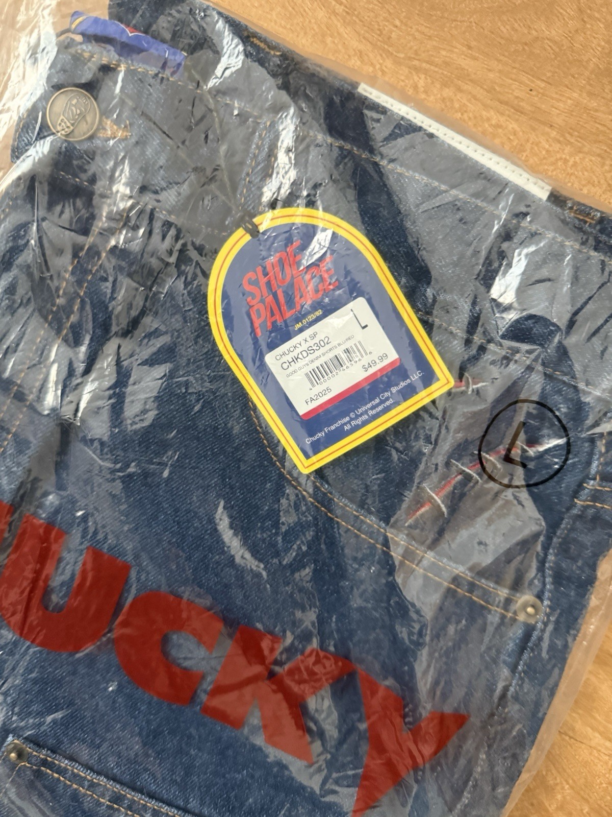 Chucky X Shoe Palace Blue Jean Shorts Mens L Brand New With Tags thumbnail 2