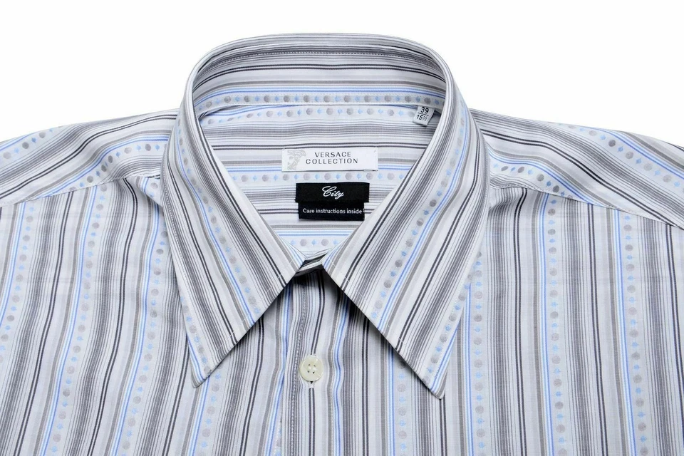 Camisa social masculina manga longa listrada multicolorida Versace Collection "City" - Imagem 4 de 4