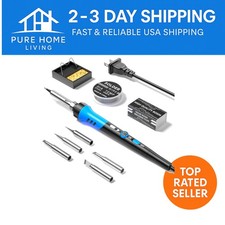 60W Adjustable Temperature Soldering Iron Kit with Ceramic Heater - 9-in-1 Tool