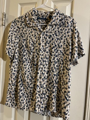 Perry Ellis Short Sleeve Button Down Shirt Dress/Causual Geometric Design Sz Med