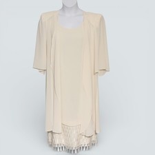 Vintage Jo Hanna York Cream Midi Dress Sheer Jacket Lace Hem Mother Bride Sz 14