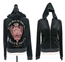 Vtg Y2K Juicy Couture Velour Full Zip Hoodie Track Jacket XL 90s Glam Goth 2968