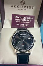 ACCURIST DAY DATE BLACK SUNBURST DIAL CLASSIC DRESS WATCH 2 STRAPS STAINLESS