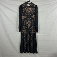 Farm Rio Dress Medium Open Back Floral Mesh Black Lace Maxi Party Ceremony Gown