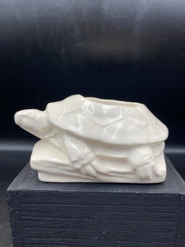 NM USA Nelson McCoy Pottery Miniature White Turtle Planter