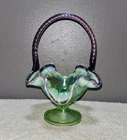 FENTON WILLOW GREEN OPALESCENT PURPLE VIOLET CREST BASKET