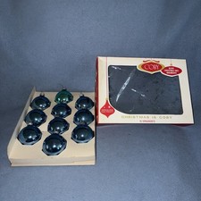 VTG Box Of 10 COBY Blue Glass 2โ Christmas Bulb Orbs Ball Ornaments Made In USA
