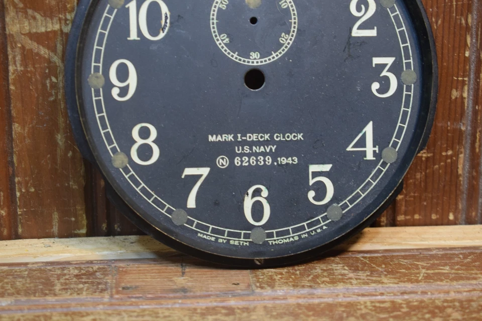 US NAVY MARK I DECK CLOCK FACE SETH THOMAS VINTAGE 1943 WWII REPAIR PART RESTORE - Image 3 of 4