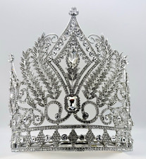 Tall 7.5" Pageant Crown Clear Crystal Rhinestone Queen Tiara Bridal Wedding