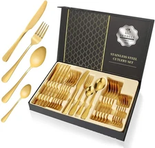 Gold Silverware Set, Stainless Steel Flatware Set for 6, Kitchen Cutlery Gift...