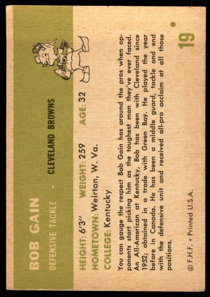 1961 Fleer Bob Gain Cleveland Browns #19 - Image 2 of 2