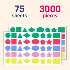 3000 Pieces, 3/4 inch - Colored Shape Stickers, Color Coded Labels - 8 Shapes...