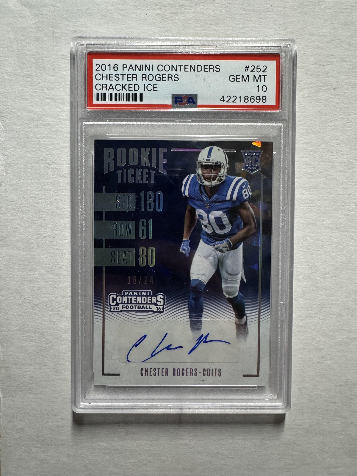 Chester Rogers 2016 Panini Contenders #252 Cracked Ice Rookie RC Auto /24 PSA 10