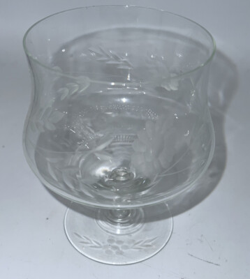 Vintage Crystal Etched Flower & Leaves Design-Smooth Stem 13oz Brandy Glass(es)