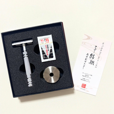 FEATHER Double Edge All Stainless Razor N with Stand & 2 Blades Japan Premium