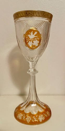 5 Antique Moser Style Bohemia Handcut Cut to Clear Glass Wine Stems Gilded - Picture 9 of 12