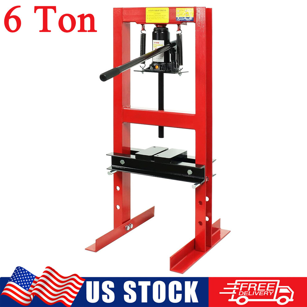 6 Ton Hydraulic Press Heavy Duty H-Frame Garage Floor Shop Press w/ Press Plates
