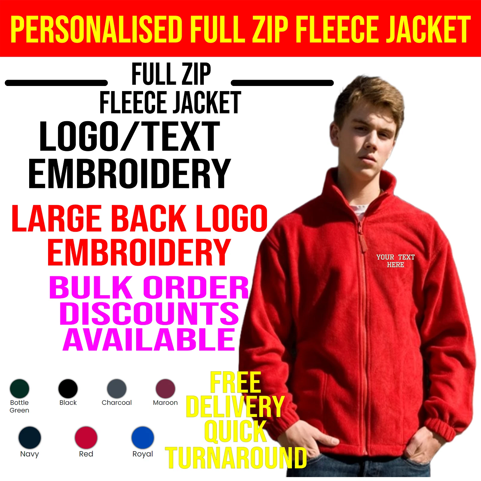 Personalised Embroidered Text Uneek UC604 Unisex Full Zip Fleece Jacket
Opens in a new window or tab