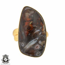 Size 9.5 - Size 11 Adjustable Stick Agate 24K Gold Plated Ring GPR587