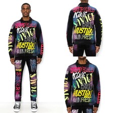 Victorious Men's Casual Air Brushed Graffiti Side Pockets Denim Jacket DK240