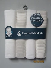 Gerber Baby Unisex 4-Pack Flannel Blankets White/Ivory