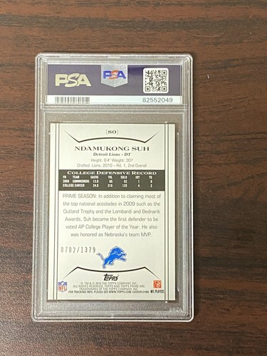 2010 Topps Prime Ndamukong Suh Retail Bronze /1379 Psa 9 Pop 1 None Higher  - Picture 2 of 2