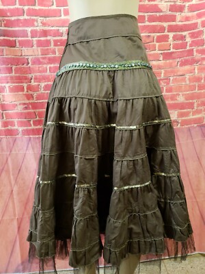 GIORGIO Italia Vintage Embellished Tiered Brown Women's Skirt Size Medium 