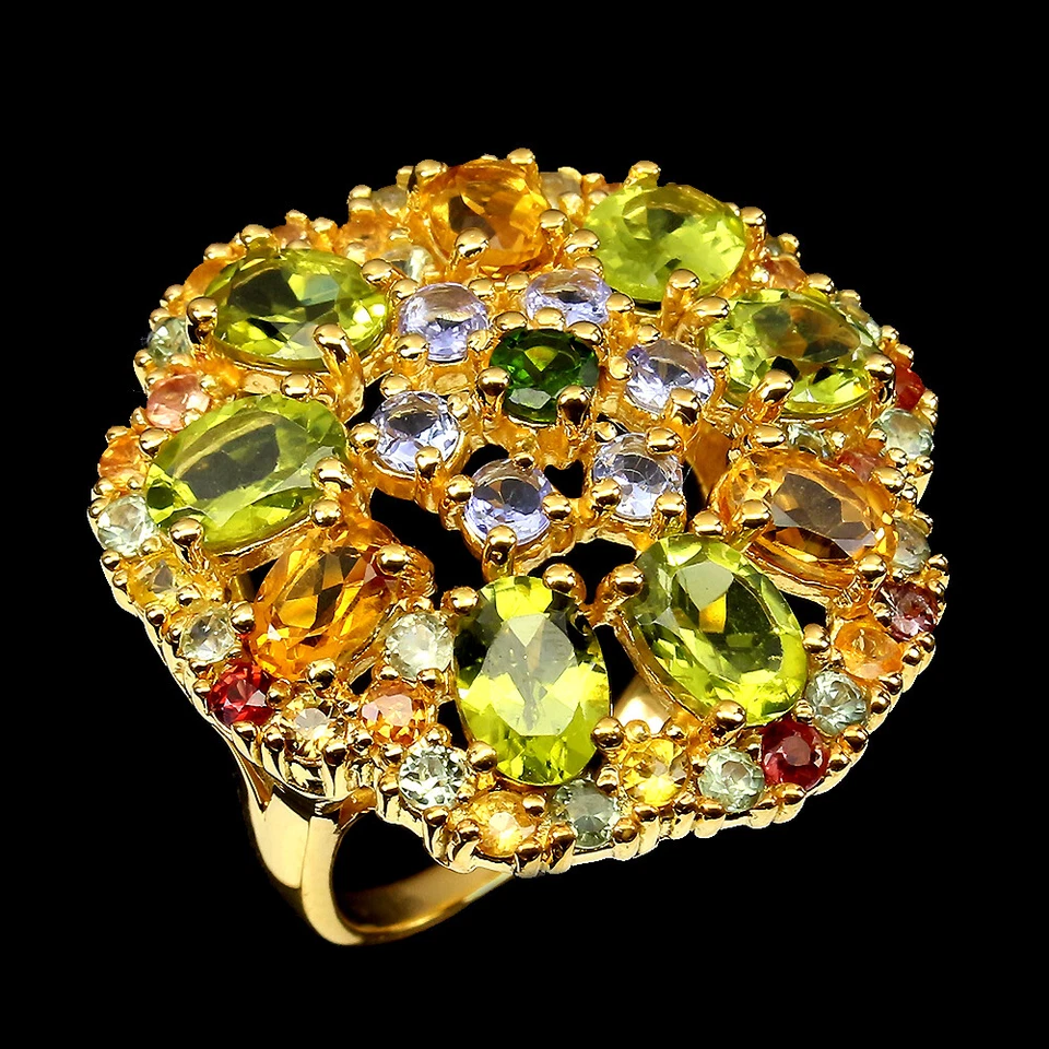 925 Anello Argento Sterling Ovale Peridoto Cromo Diopside Zaffiro Gemma Size 10 - Immagine 2 di 4