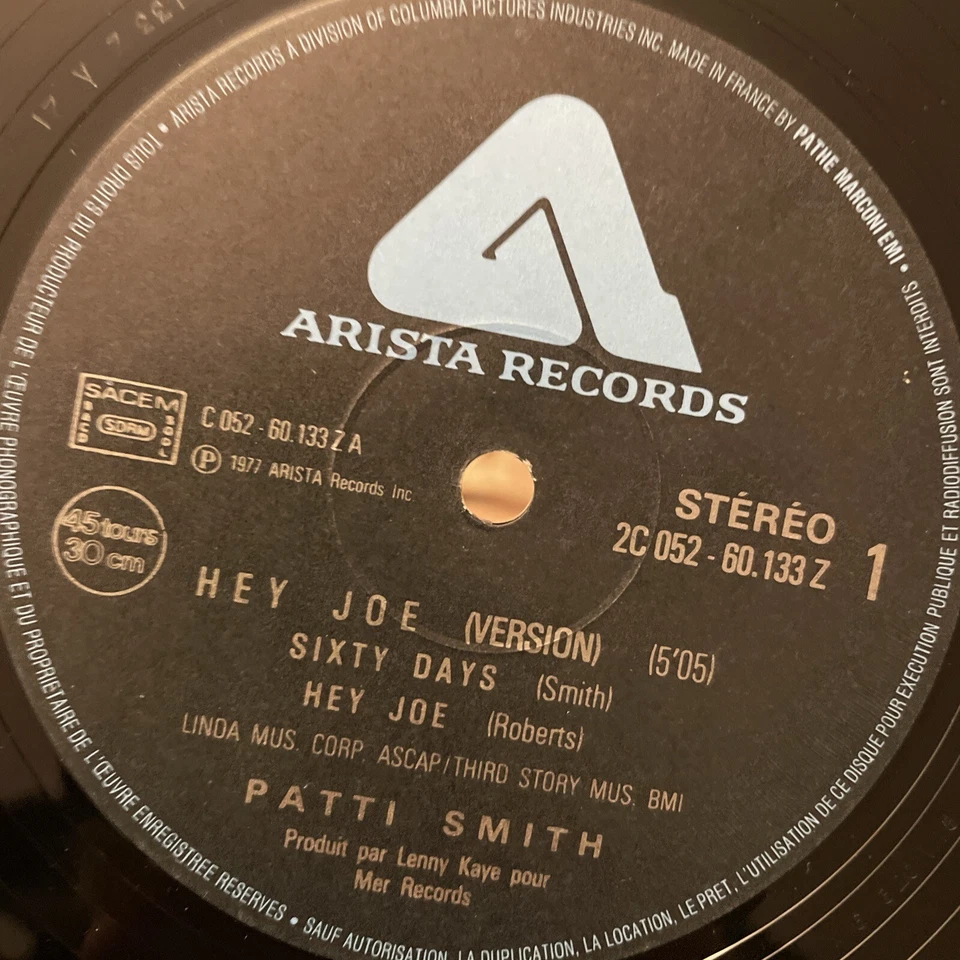 PATTI SMITH GROUP 12" 45rpm HEY JOE/RADIO ETHIOPIA (LIVE VERSION) France 1977 - Image 3 of 4